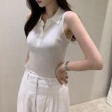 【1枚で大人っぽく決まる】 襟付きノースリーブポロニット ポロニット | COCOMOMO | 詳細画像9 