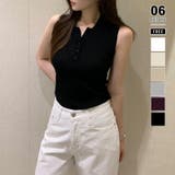 ブラック | 【1枚で大人っぽく決まる】 襟付きノースリーブポロニット ポロニット | COCOMOMO