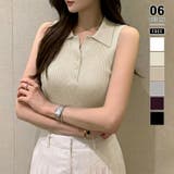 ベージュ | 【1枚で大人っぽく決まる】 襟付きノースリーブポロニット ポロニット | COCOMOMO