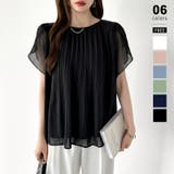 ブラック | 【華やかシフォン】 シフォンブラウス チューリップスリーブ | COCOMOMO