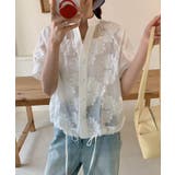 【儚げな透け感×立体フラワー】 フフラワージャガードブラウス シアーブラウス | COCOMOMO | 詳細画像4