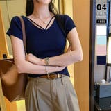 ネイビー | ヘルシーな肌見せに。 ストラップリブニット サマーニット | COCOMOMO