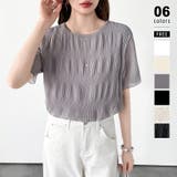 ダークグレー | 【品よく透けて二の腕隠す】 シャーリングブラウス シアーブラウス | COCOMOMO