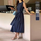 ネイビー | 【キュッとメリハリ】 ノースリーブワンピース フレアワンピース | COCOMOMO