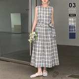 グレー・チェック柄 | 【キュッとメリハリ】 ノースリーブワンピース フレアワンピース | COCOMOMO