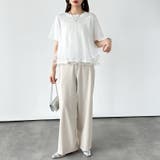 Tシャツなのにブラウス級 チュールドッキングTシャツ フリルトップス | COCOMOMO | 詳細画像13