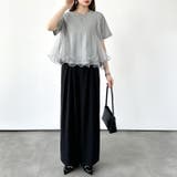Tシャツなのにブラウス級 チュールドッキングTシャツ フリルトップス | COCOMOMO | 詳細画像3