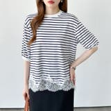 裾レースドッキングボーダーT ドッキングレース Tシャツ | COCOMOMO | 詳細画像2 