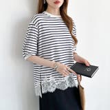裾レースドッキングボーダーT ドッキングレース Tシャツ | COCOMOMO | 詳細画像7 