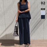 ダークブルー | 【夏セットアップ】 バックリボンセットアップ パンツセットアップ | COCOMOMO