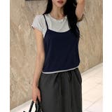【重ね着風で一枚で完成】 キャミドッキングTシャツ Tシャツ | COCOMOMO | 詳細画像11