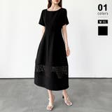 ブラック | 細部まで美しい。 カットワークワンピース 半袖ワンピース | COCOMOMO