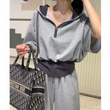 ハーフジップパーカーセットアップ ウエスト切り替え スウェットセットアップ | COCOMOMO | 詳細画像10