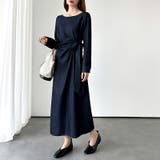 美シルエット ウエストリボンギャザーワンピース デニムライクワンピース | COCOMOMO | 詳細画像10