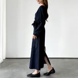 美シルエット ウエストリボンギャザーワンピース デニムライクワンピース | COCOMOMO | 詳細画像3