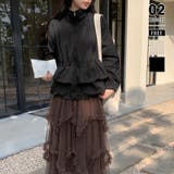 ブラック | ふんわりペプラムフリル ブルゾン ティアードフリルペプラムブルゾン | COCOMOMO