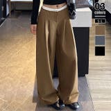 ブラウン | ウエストレイヤード風 タックワイドパンツ ワイドパンツ | COCOMOMO