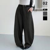 ダークグレー | ストライプバレルレッグパンツ コクーンパンツ ワイドパンツ | COCOMOMO