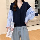ネイビー | シャツドッキングニット ニットカーディガン ストライプシャツ | COCOMOMO