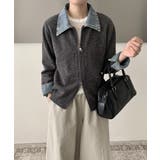 デニムドッキングニットカーディガン デニム切り替え カーディガン | COCOMOMO | 詳細画像2