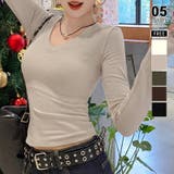 杢ベージュ | vネックカットソー 裏微起毛 トップス | COCOMOMO