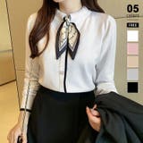 ホワイト | ニットブラウス スカーフタイ オフィスカジュアル | COCOMOMO