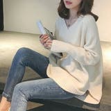 レディースニットセータートップス長袖Vネックやわらかい | COCOMOMO | 詳細画像5