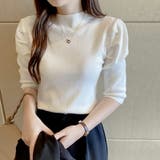 パフショルダーニット オフィスカジュアル 五分袖 | COCOMOMO | 詳細画像9 