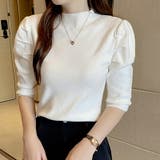 パフショルダーニット オフィスカジュアル 五分袖 | COCOMOMO | 詳細画像10 