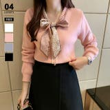 ピンク | 再入荷 ボウタイニットプルオーバー リボン付きボリュームスリーブセーター | COCOMOMO
