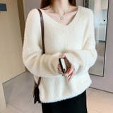 レディース長袖ニット Vネックセーター モヘア | COCOMOMO | 詳細画像2