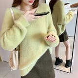 イエロー | レディース長袖ニット Vネックセーター モヘア | COCOMOMO