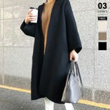 ブラック | ロングコート ノーカラーコート アウター | COCOMOMO