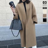 ブラウン | ロングコート ノーカラーコート アウター | COCOMOMO