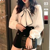 ホワイト | 春 レース付き ボウタイブラウス | COCOMOMO