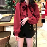 レッド | 春 レース付き ボウタイブラウス | COCOMOMO