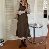 ブラウン | 切替えワンピース ドッキングワンピース ミモレ丈 | COCOMOMO