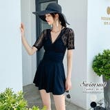 水着 水着セット ワンピース水着 レース シースルー半袖 | COCOMOMO | 詳細画像1