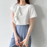 アシンメトリーフリルカットソー 半袖Tシャツ フリル | COCOMOMO | 詳細画像9