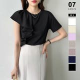 ブラック | 【大人フェミニン】 アシメフリルTシャツ フリルトップス | COCOMOMO
