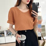 オレンジ(Vネック) | ワッフルtシャツ カットソー 半袖Tシャツ | COCOMOMO