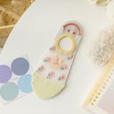 B | 靴下 レディース くるぶし シースルー ソックス 花柄 スマイル シアー 韓国 | COCOMOMO