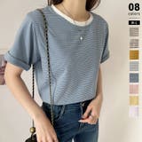 ブルー | Tシャツ ボーダートップス カットソーレディース | COCOMOMO