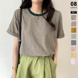 グリーン | Tシャツ ボーダートップス カットソーレディース | COCOMOMO