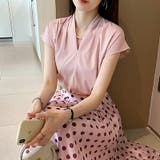 Vネックブラウス フレンチスリーブ オフィスカジュアル | COCOMOMO | 詳細画像11