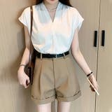 Vネックブラウス フレンチスリーブ オフィスカジュアル | COCOMOMO | 詳細画像15