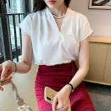 Vネックブラウス フレンチスリーブ オフィスカジュアル | COCOMOMO | 詳細画像18