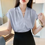 Vネックブラウス フレンチスリーブ オフィスカジュアル | COCOMOMO | 詳細画像2