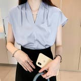 Vネックブラウス フレンチスリーブ オフィスカジュアル | COCOMOMO | 詳細画像3