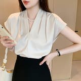 Vネックブラウス フレンチスリーブ オフィスカジュアル | COCOMOMO | 詳細画像5